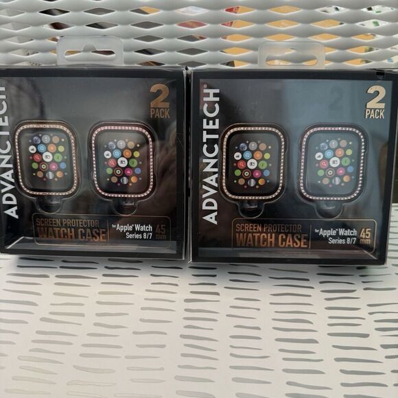 NEW Advantech 2 Pack X2 Apple Watch Screen Protector Watch Case 45mm Series 8/7 - Picture 1 of 3